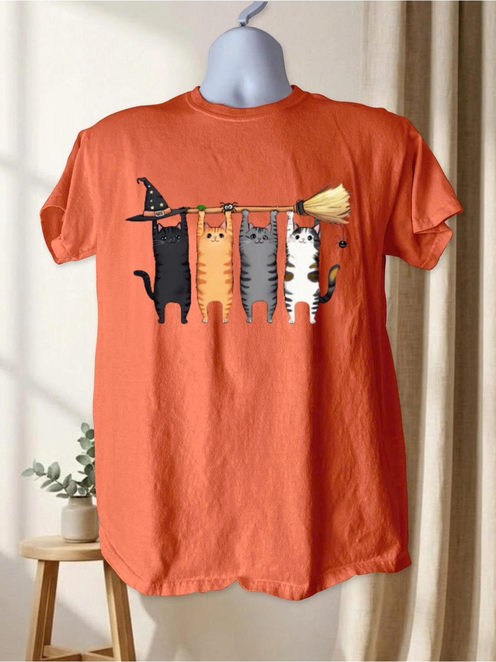 Cute Halloween Cats Witchy Graphic T-Shirt - Orange